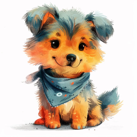 Cute puppy with a bandana on his head. Vector illustration.のイラスト素材