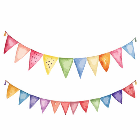 Colorful watercolor bunting flags on white background. Vector illustration.のイラスト素材