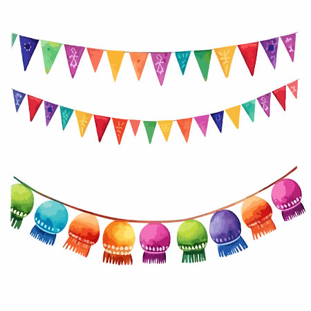 Multicolored garlands isolated on white background. Vector illustration.のイラスト素材