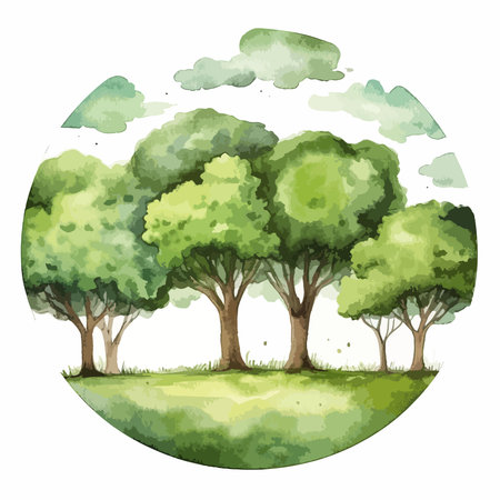 Watercolor illustration of trees in a circle. Vector illustration for your designのイラスト素材