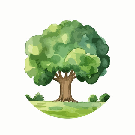 Watercolor green tree on white background. Hand drawn vector illustration.のイラスト素材