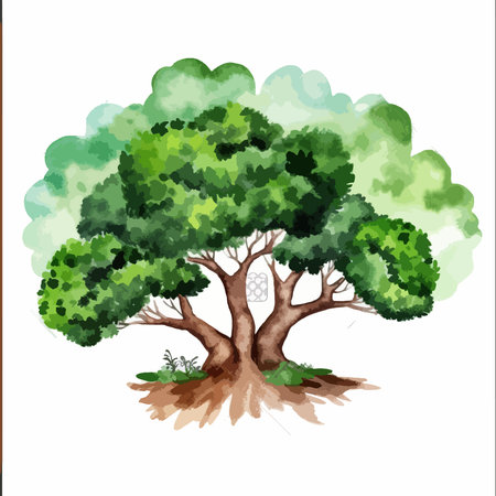Watercolor tree isolated on white background. Hand drawn vector illustration.のイラスト素材