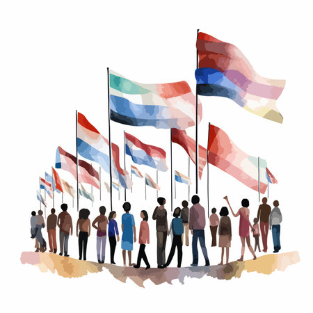 Group of people with national flags of the Netherlands. Vector illustration.のイラスト素材