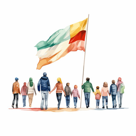 Illustration of a crowd of people with the flag of the Republic of Irelandのイラスト素材