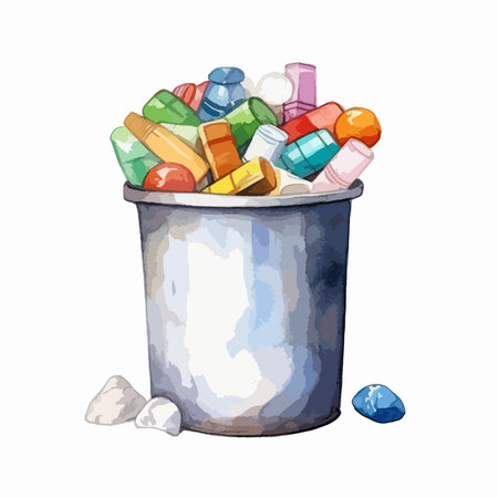 Trash can with garbage. Vector illustration on a white background.のイラスト素材