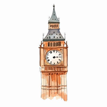 Vector hand drawn illustration of Big Ben, London. Isolated on white background.