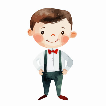 Cute cartoon boy in a shirt and bow tie. Vector illustration.のイラスト素材