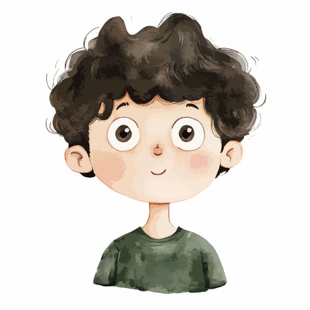 Illustration of a Cute Little Boy with a Wavy Hairのイラスト素材