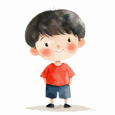 Cute cartoon boy standing on the white background. Vector illustration.のイラスト素材