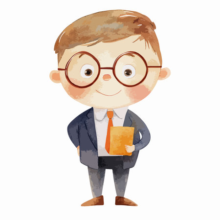 cartoon businessman with glasses and a book on white background, vector illustrationのイラスト素材
