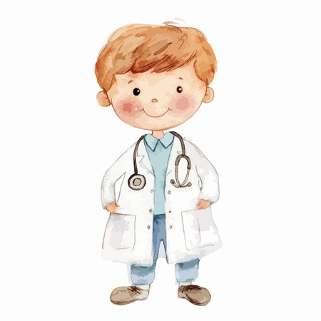 Cute cartoon doctor boy with stethoscope. Vector illustration.のイラスト素材