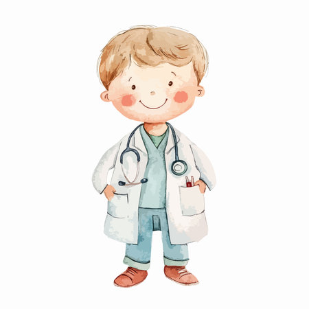 Cute cartoon doctor with stethoscope isolated on white background.のイラスト素材