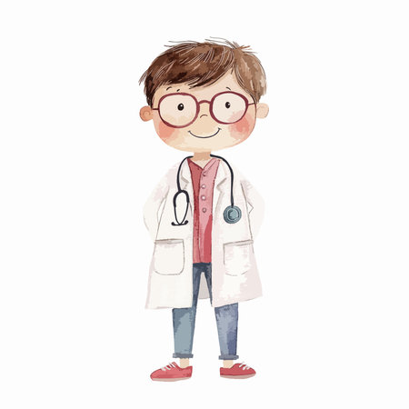cute cartoon doctor with stethoscope and glasses, vector illustrationのイラスト素材