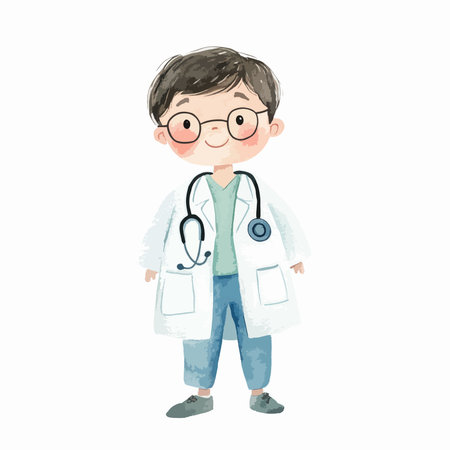 Illustration of a senior male doctor with stethoscope and glassesのイラスト素材