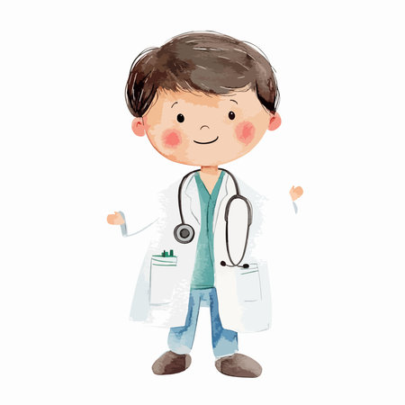 cute cartoon doctor with stethoscope isolated on a white backgroundのイラスト素材