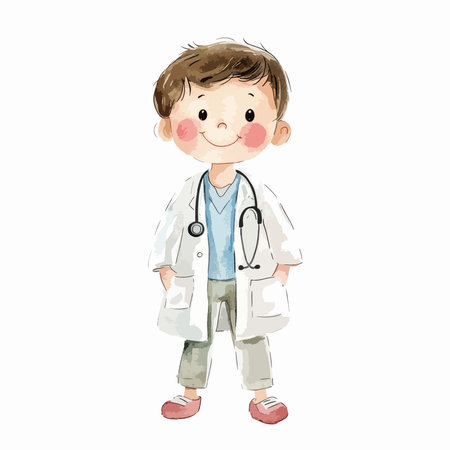 cute cartoon doctor with stethoscope isolated on a white backgroundのイラスト素材