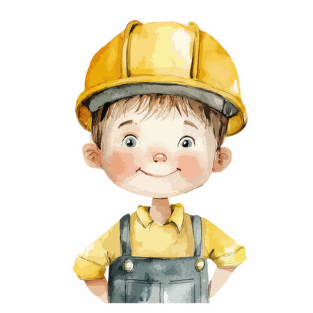 Illustration of a Cute Little Boy Wearing a Hard Hatのイラスト素材
