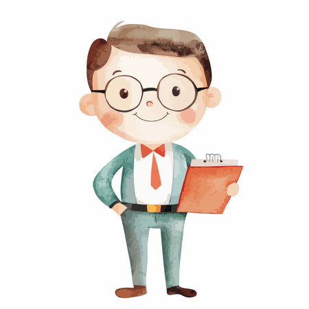 Illustration of a Cute Cartoon Businessman Holding a Clipboardのイラスト素材