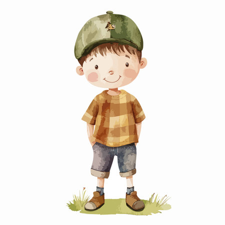 Illustration of a Cute Little Boy Wearing a Army Hatのイラスト素材
