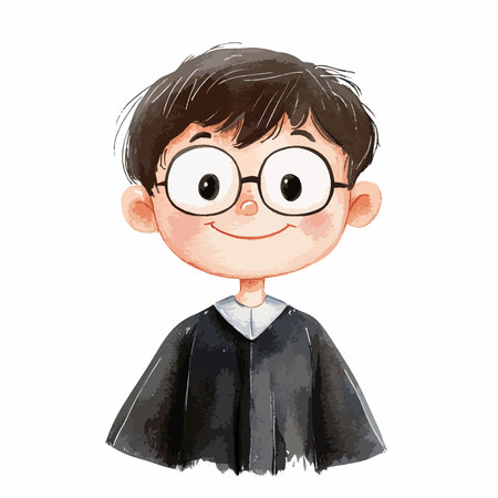 Illustration of a schoolboy with glasses on a white background.のイラスト素材