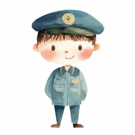 Illustration of a Little Boy Wearing a Policeman's Uniformのイラスト素材