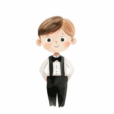 Cute cartoon waiter. Vector illustration isolated on a white background.のイラスト素材