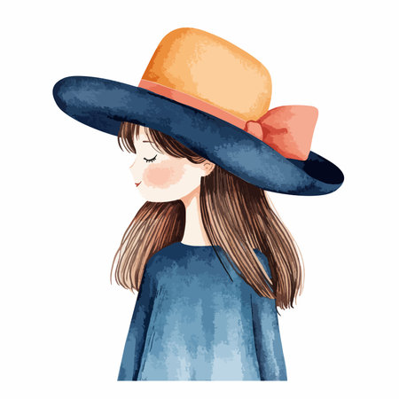 Illustration of a girl in a hat on a white background.のイラスト素材