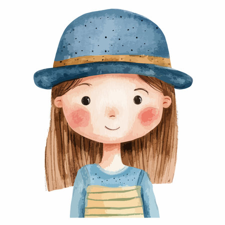 Illustration of a Cute Little Girl Wearing a Hat.のイラスト素材