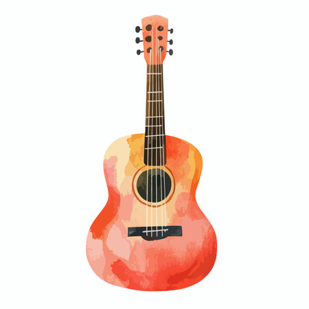Acoustic guitar isolated on white background. Watercolor hand drawn illustration.のイラスト素材