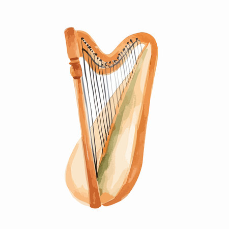 Harp isolated on a white background. Vector illustration in watercolor style.