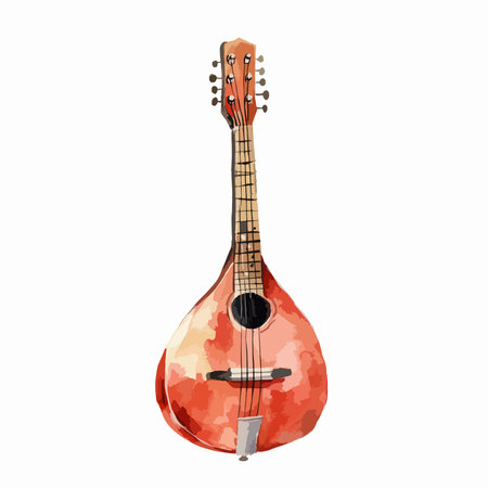 Musical instrument - mandolin. Watercolor illustration on white background.のイラスト素材