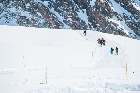 Snow Walking path in to the snow mountain for ski player