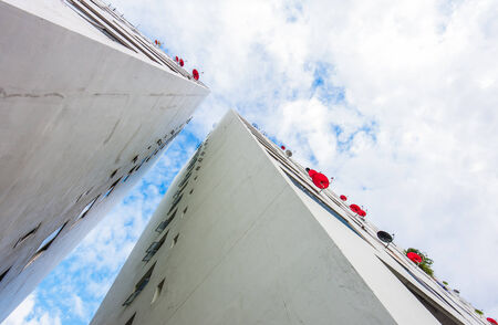 Condominuim, Dormitorium or apartment with satellite dish out from balconyの写真素材
