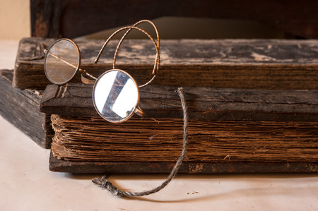 Ancient Treatise with very old glasses retro styleの写真素材