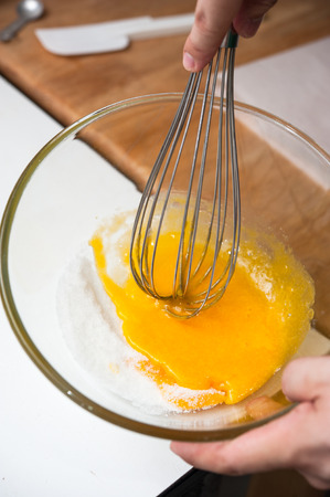flour sugar and egg mixed for bakeryの写真素材