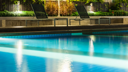 Side of swimming pool in nightの写真素材