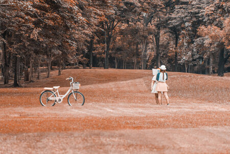 Two Girls playing in parkの写真素材