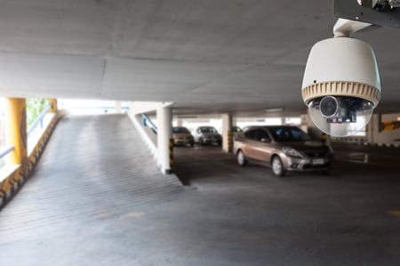 CCTV Camera or surveillance Operating in garageのeditorial素材