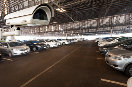 CCTV Camera or surveillance Operating in garageのeditorial素材