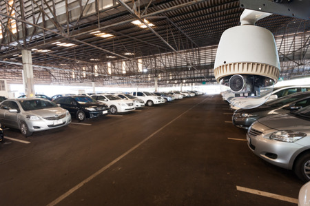 CCTV Camera or surveillance Operating in car parkのeditorial素材