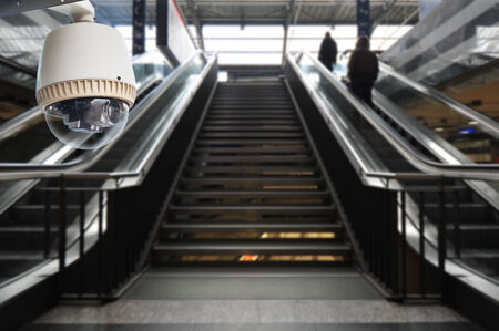 CCTV Camera or surveillance Operating on escalatorのeditorial素材
