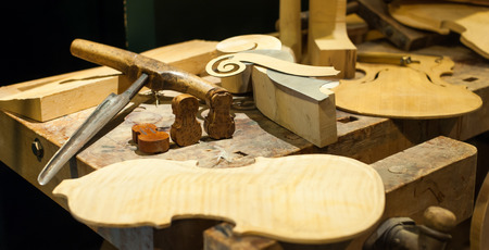 Table of tools for making violin or viola modelの写真素材
