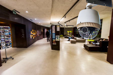 CCTV Camera or surveillance operating in lobby areaのeditorial素材