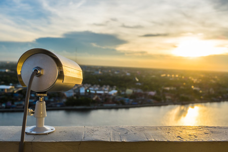 CCTV Camera or surveillance with sunlightの写真素材