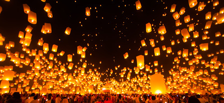 People release Paper Sky Lantern in Yee Peng Festivalのeditorial素材
