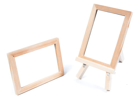 wooden photo frame isolate on white backgroundの写真素材