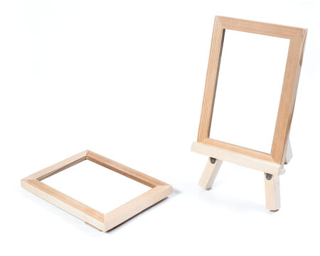 wooden photo frame isolate on white backgroundの写真素材