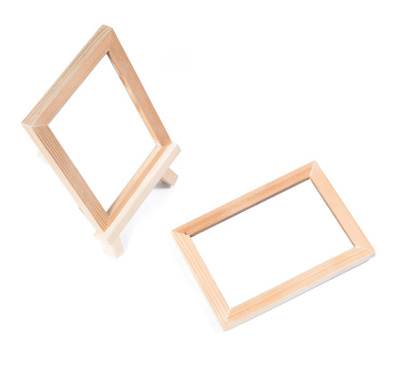 wooden photo frame isolate on white backgroundの写真素材