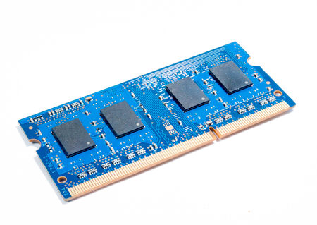 electronic circuit board with processor isolate on white backgroundの写真素材