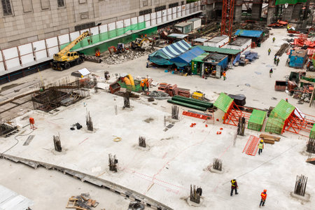 high view of construction site and worker